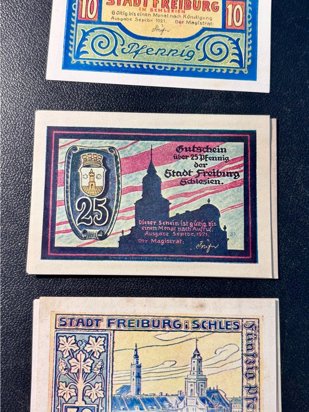 Rare 1921 German Notgeld Banknote Set - Complete 10 Pcs Freiburg i. Schlesien